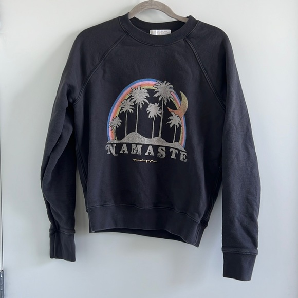 Spiritual Gangster Tops - Spiritual Gangster Namaste palm tree front graphic dark blue casual sweatshirt